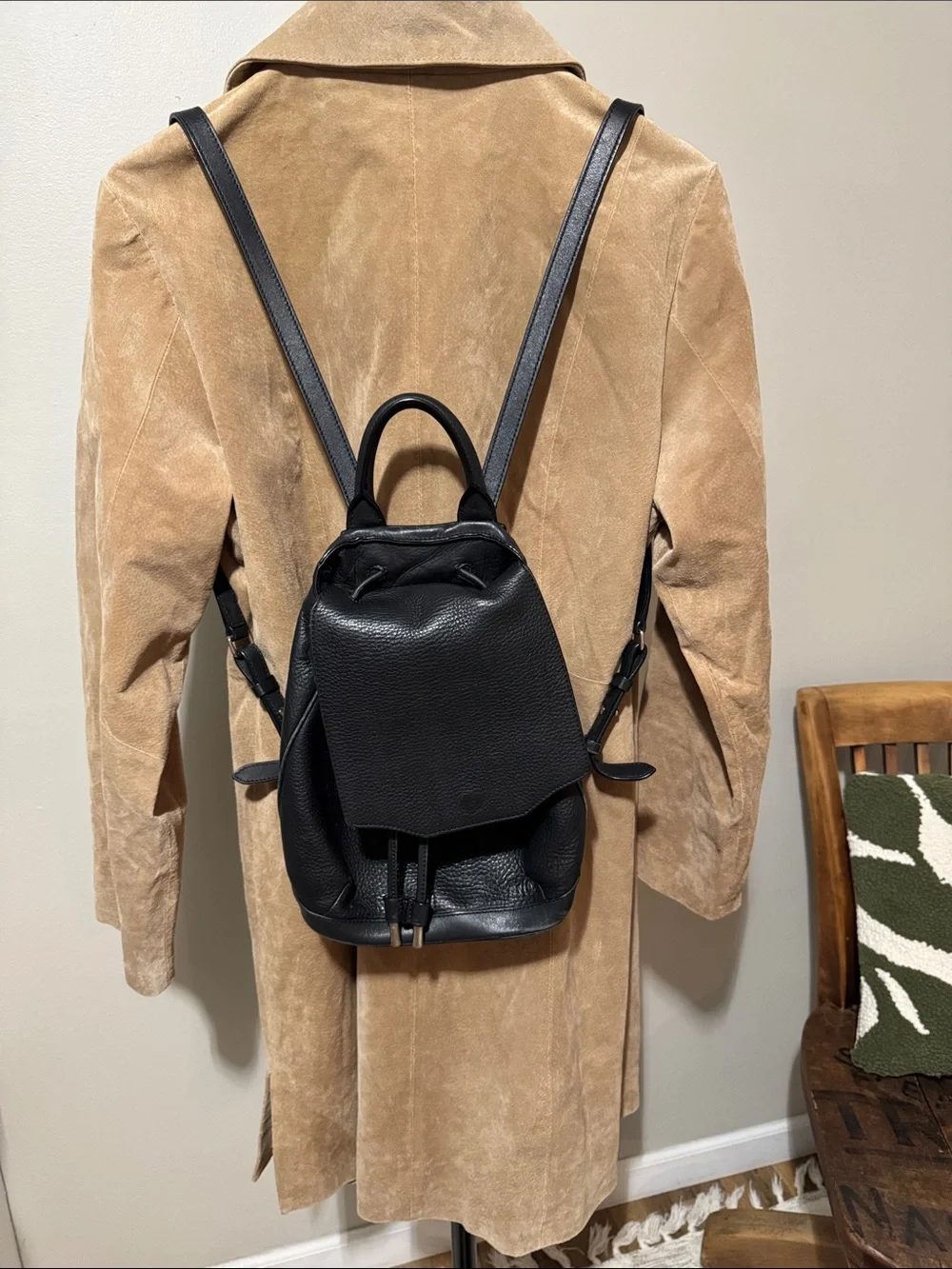 Black Rag & Bone Black Pebbled Leather Backpack Drawstring Mini Backpack - Women